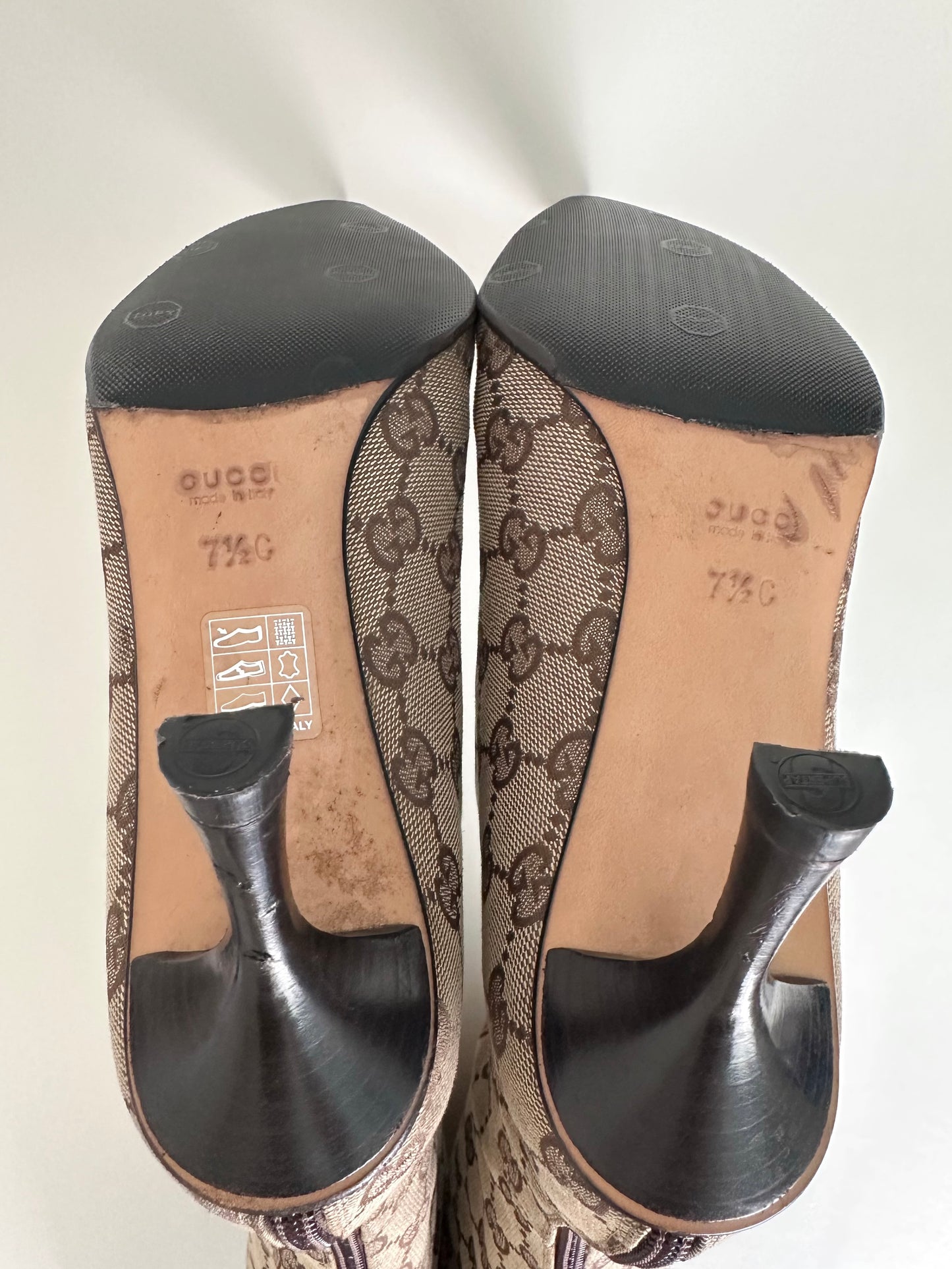 Gucci Beige Monogram Boots US 7.5