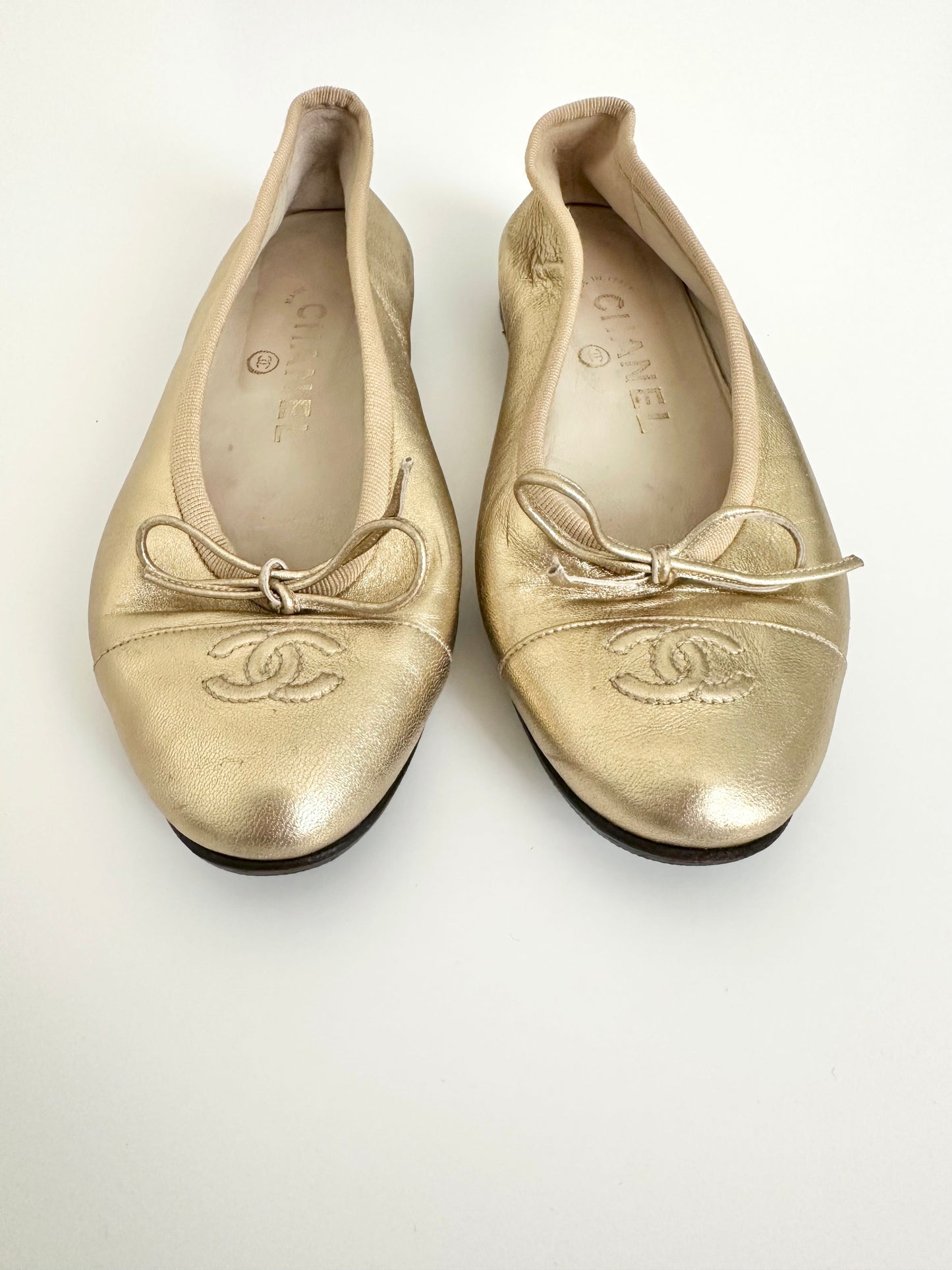Chanel Metallic Gold Ballet Flats 35