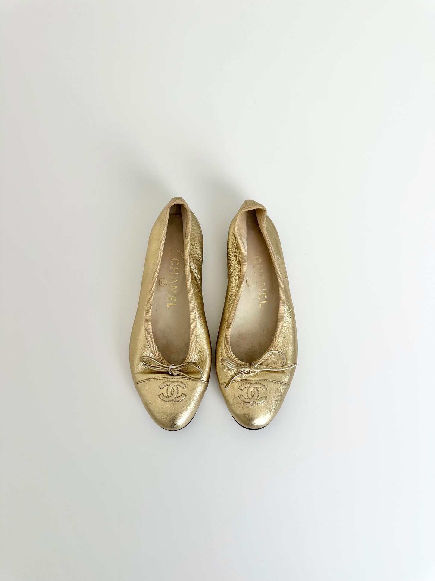 Chanel Metallic Gold Ballet Flats 35