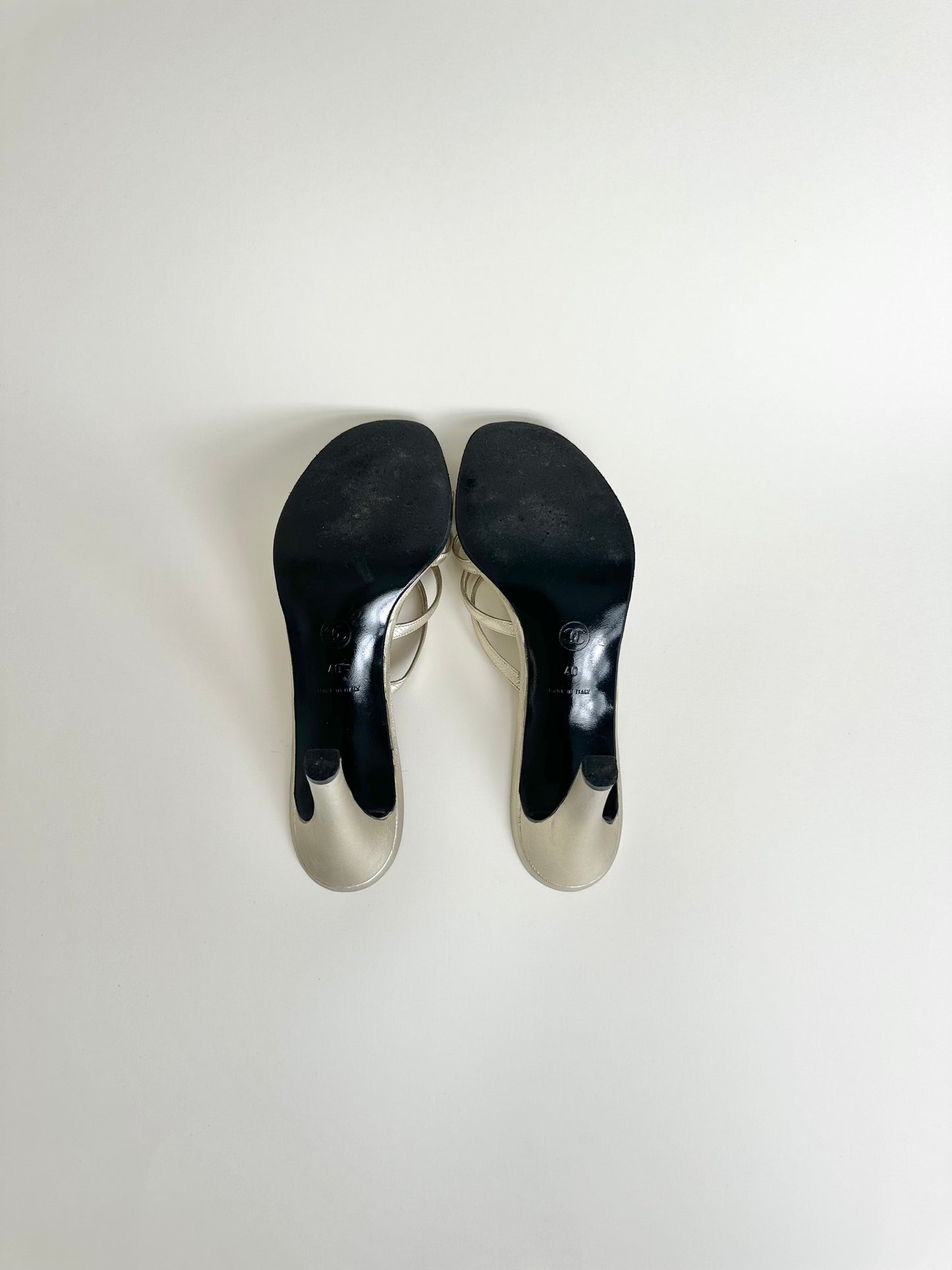 Chanel Gold Rhinestone Logo Sandals 40