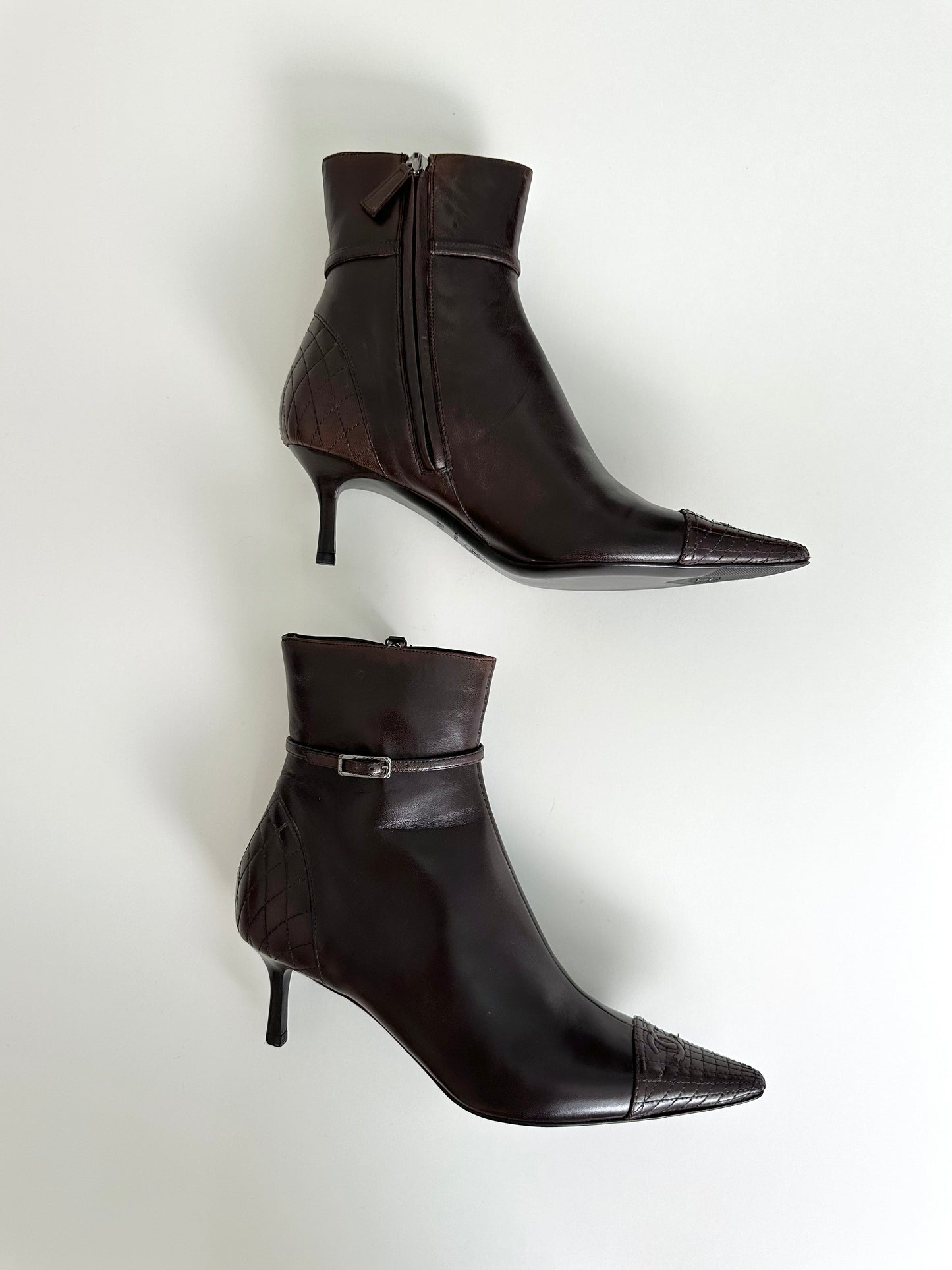 Chanel Brown Quilted Leather Ankle Boots 37.5