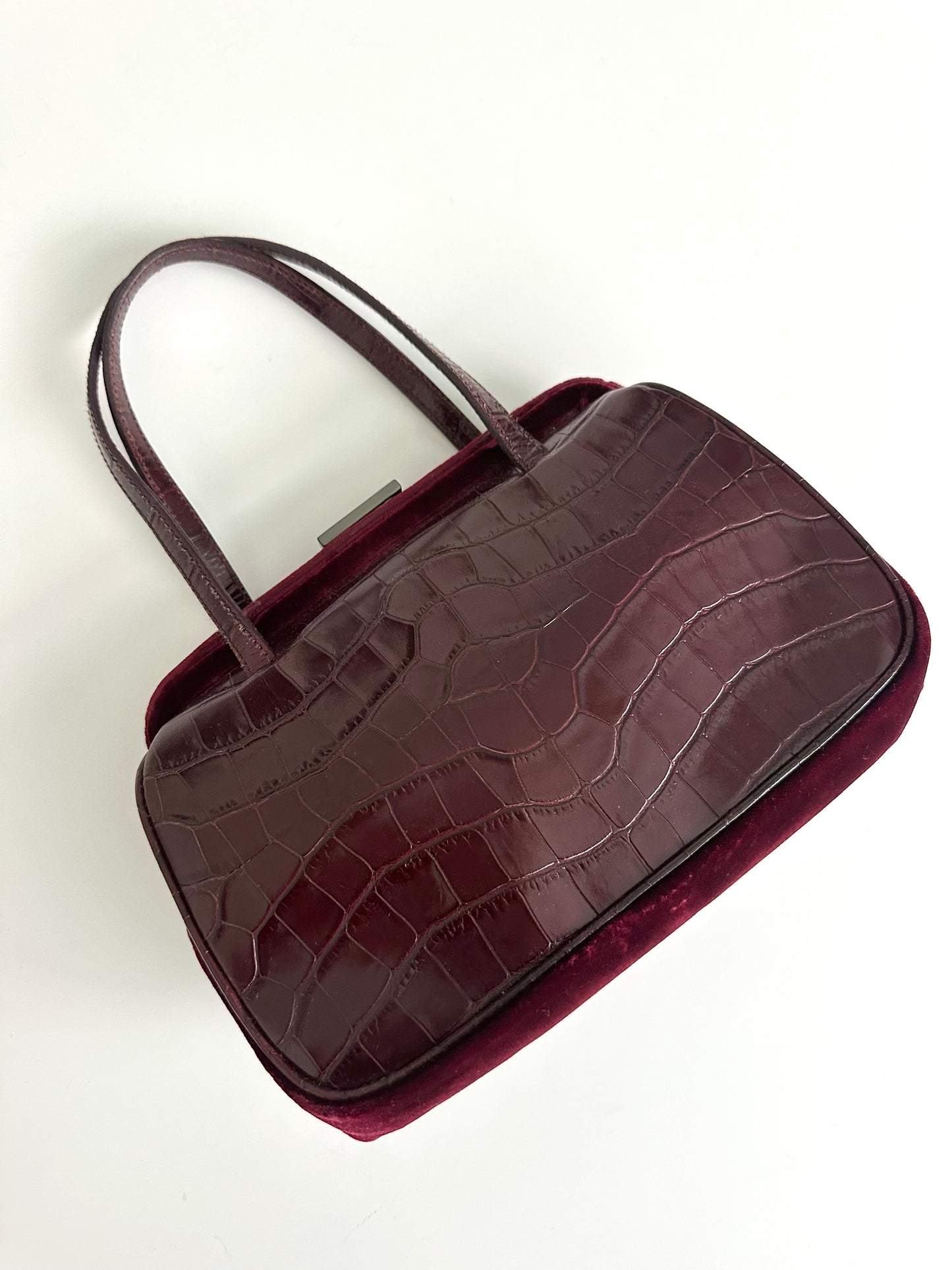Prada Burgundy Croc Embossed Leather Bag