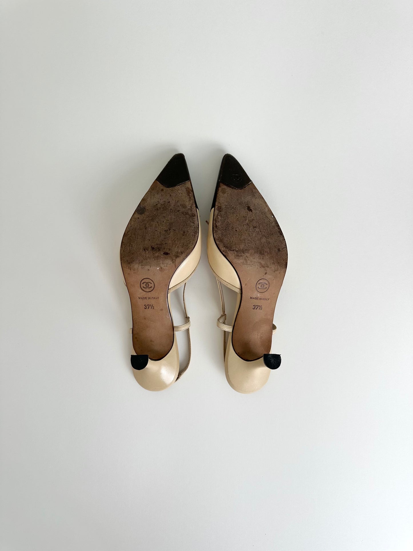 Chanel Beige/Black Slingbacks 37.5