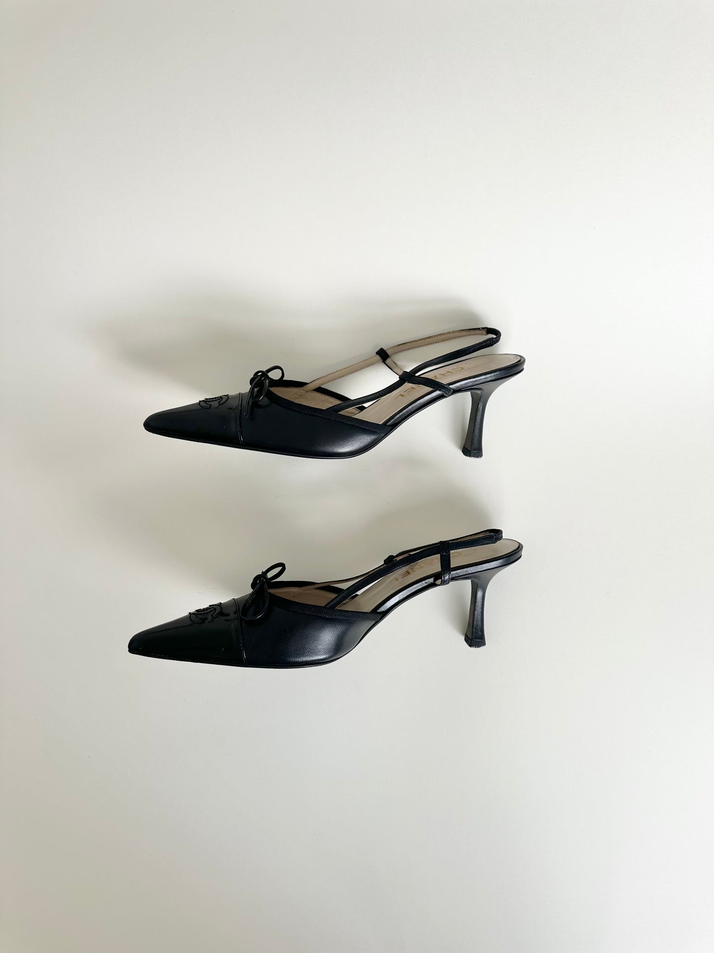 Chanel Black Logo Slingbacks 37.5
