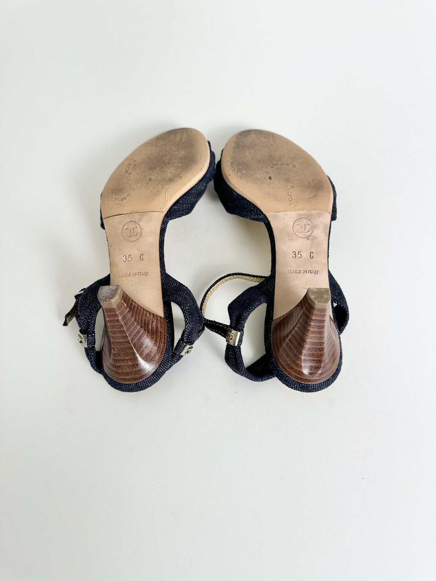 Chanel Denim Kitten Sandals 35