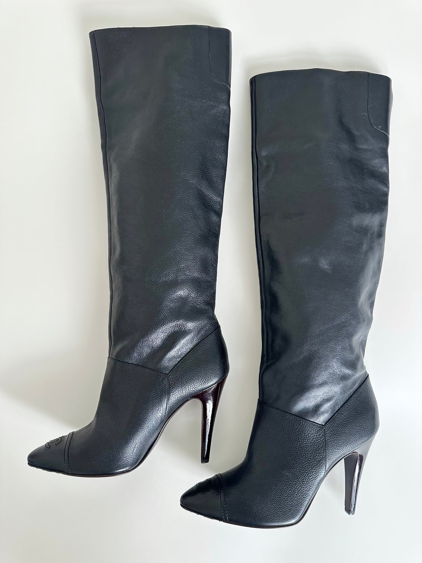 Chanel Black Leather Logo Boots 37