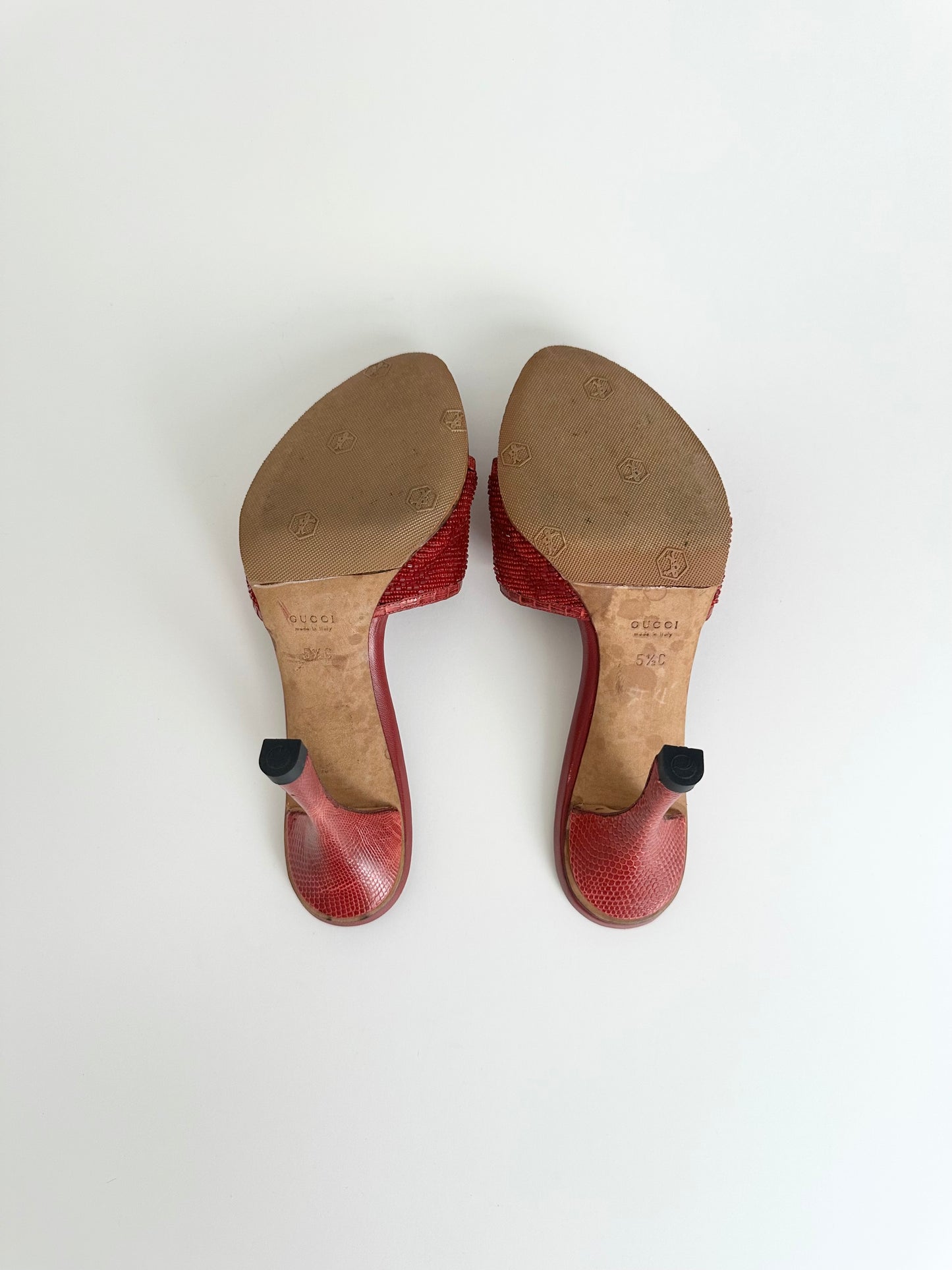 Gucci Red Beaded Monogram Sandals US 5.5