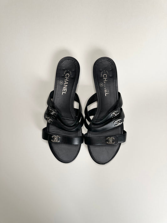 Chanel Black Turnlock Sandals 41
