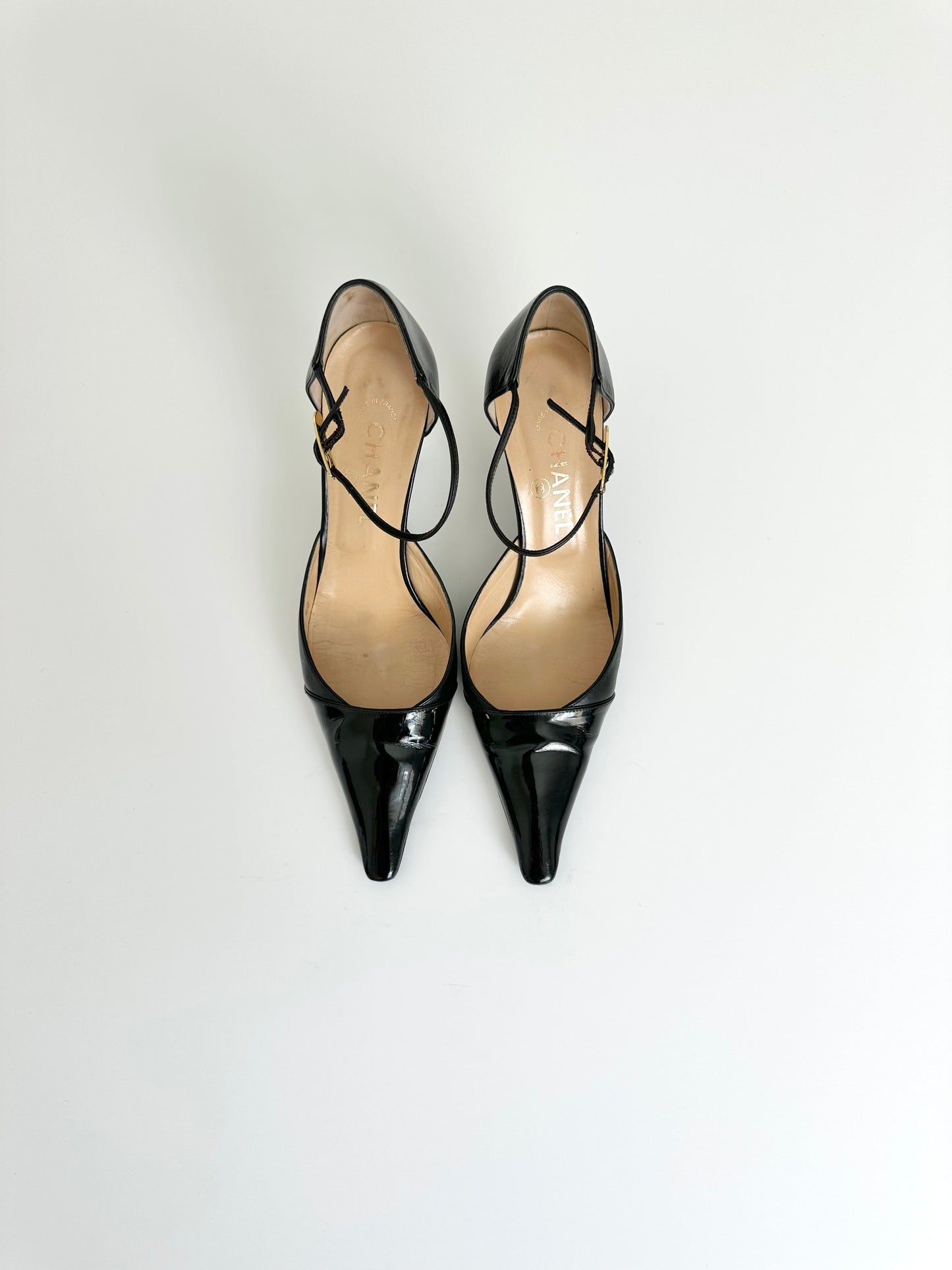 Chanel Black Ankle Strap Heels 40