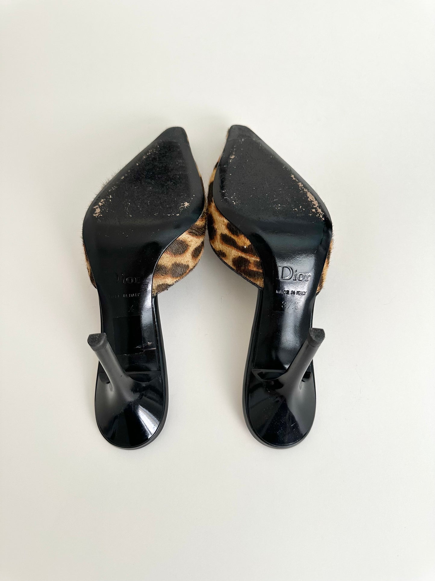 Dior Leopard Pony Hair Gambler Mules 37.5