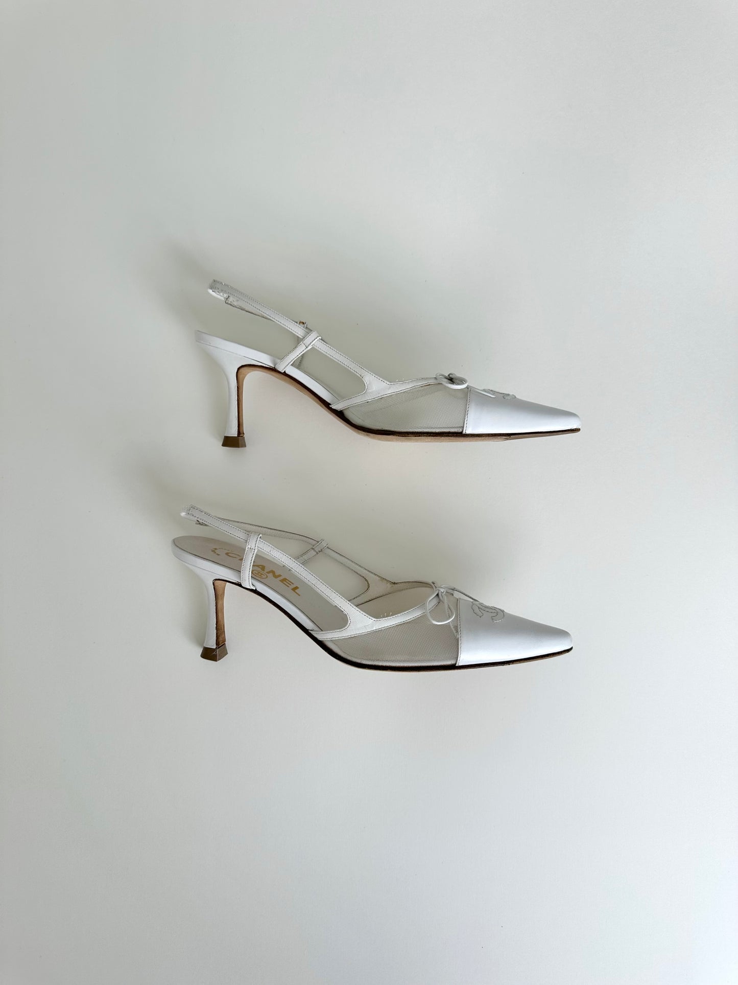 Chanel White Mesh Slingbacks 36.5