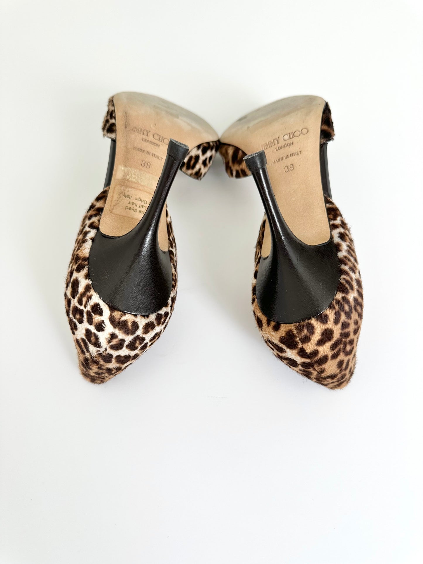 Jimmy Choo Leopard Ponyhair Peep Toe Heels 39