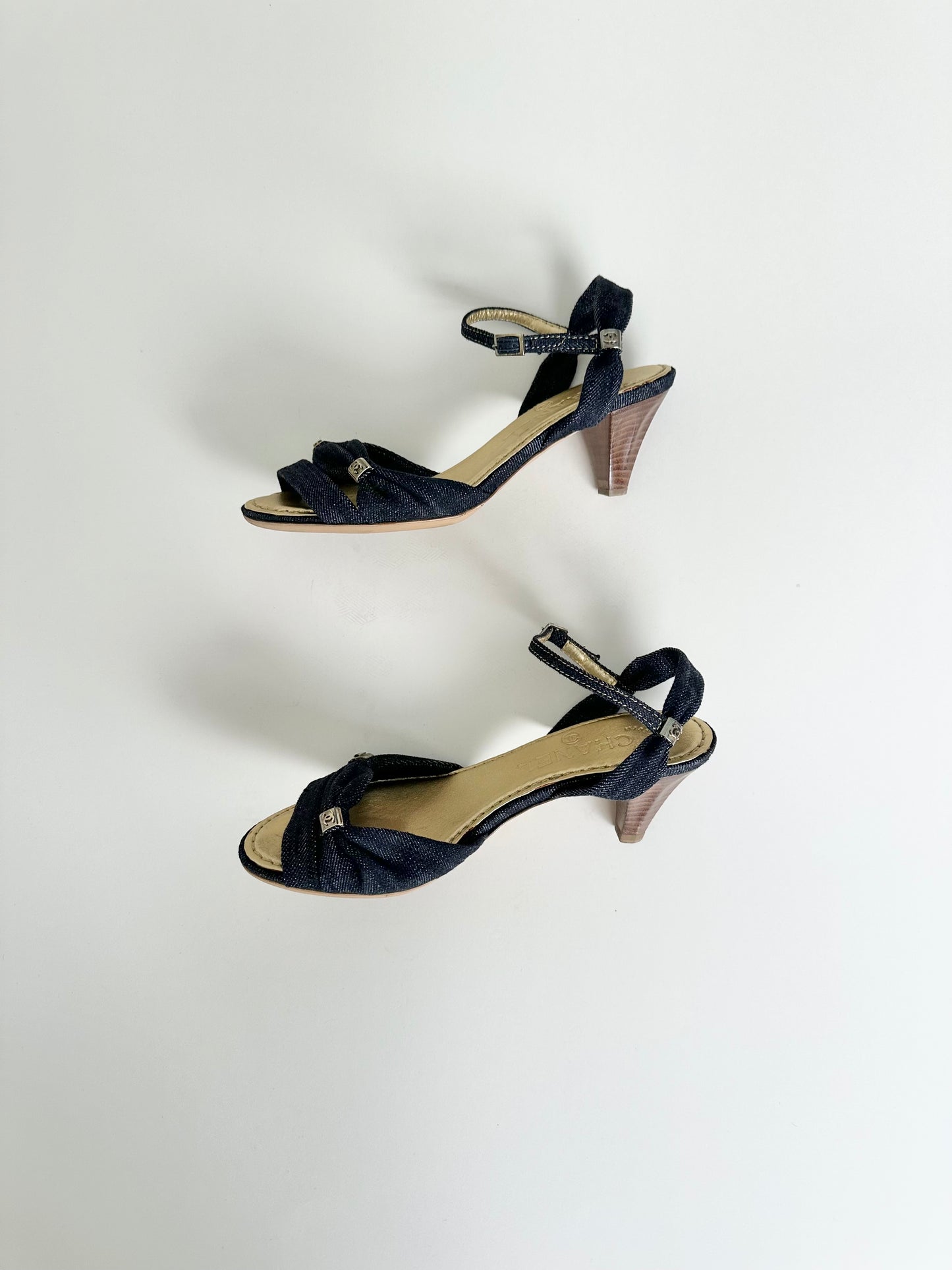 Chanel Denim Kitten Sandals 35