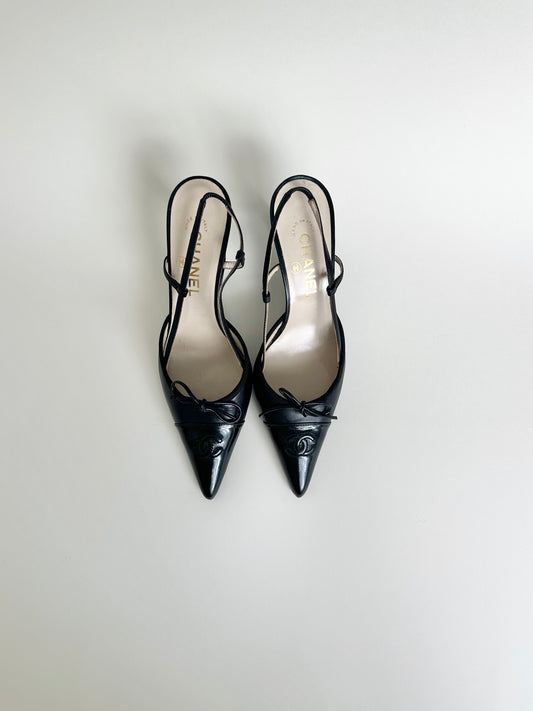 Chanel Black Logo Slingbacks 37.5