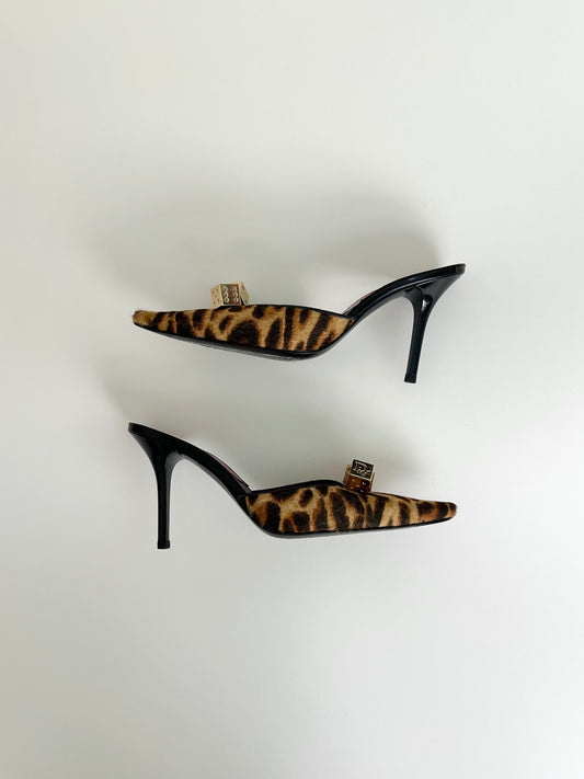 Dior Leopard Pony Hair Gambler Mules 37.5