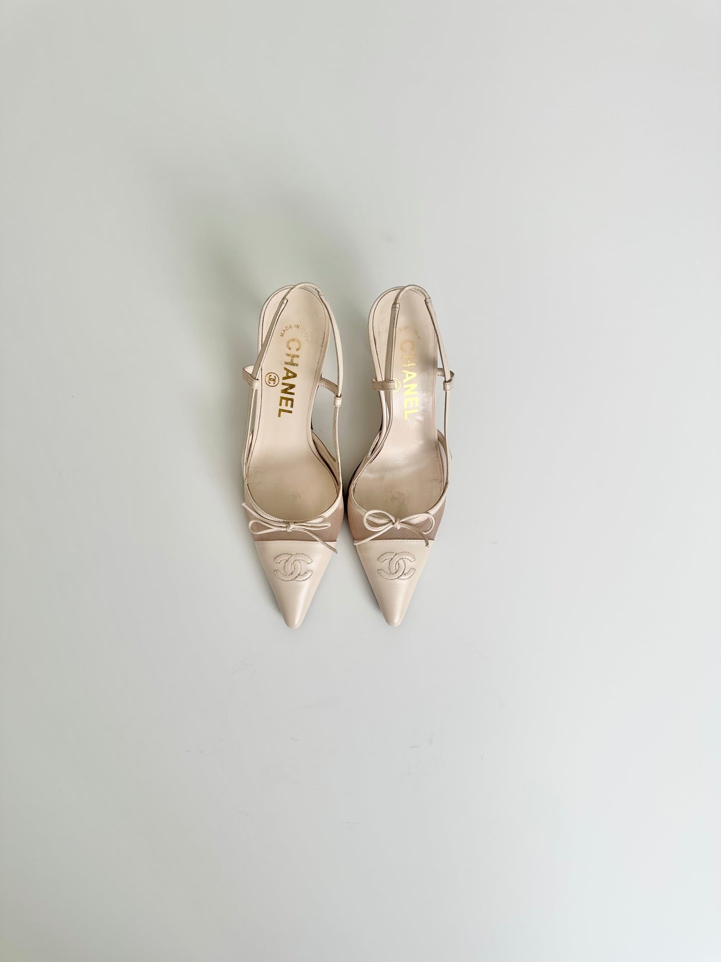 Chanel Light Pink Mesh Slingbacks 34