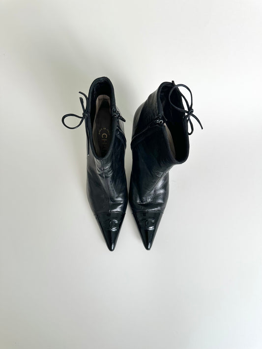 Chanel Black Logo Ankle Boots 37