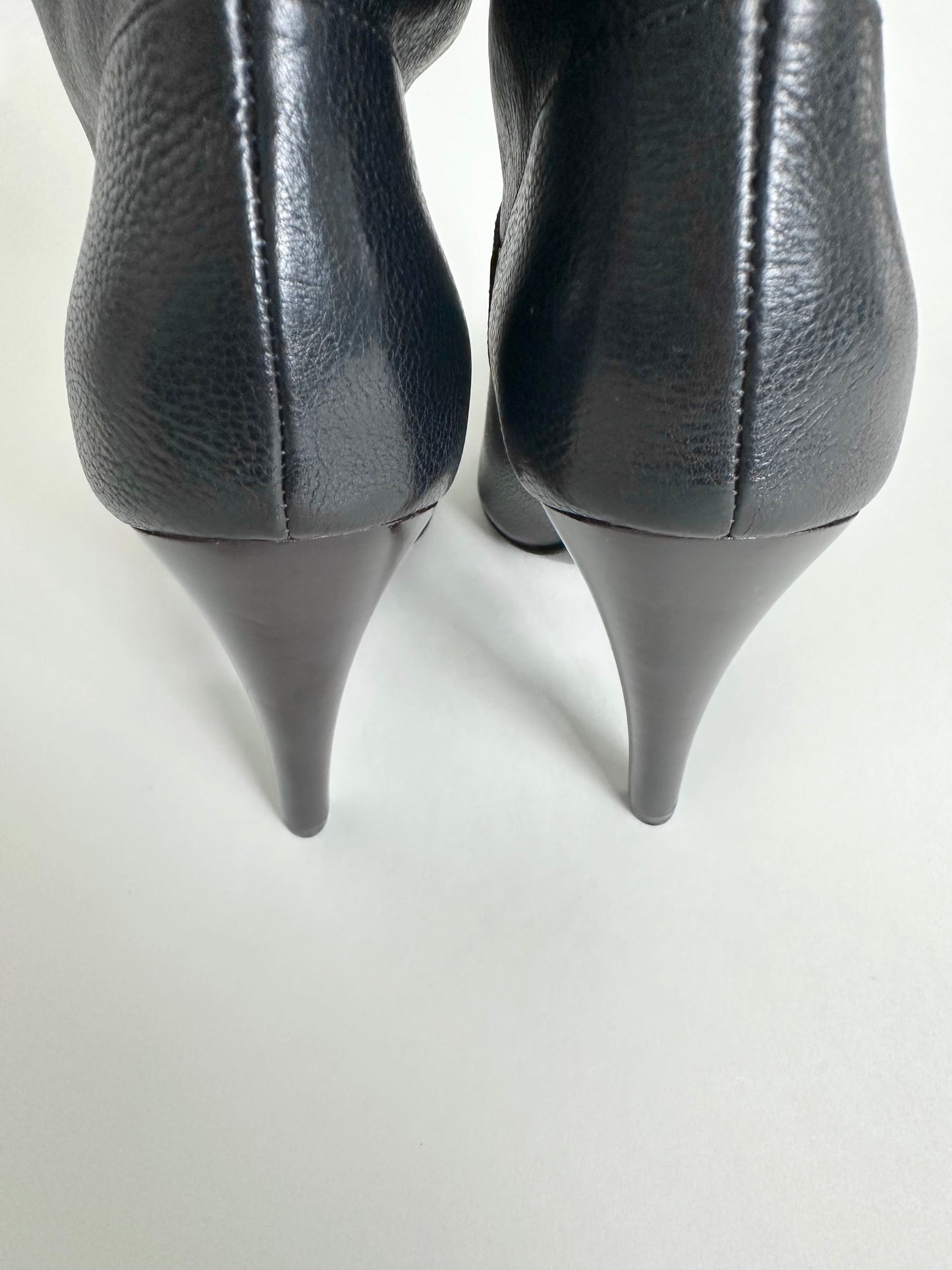 Chanel Black Leather Logo Boots 37