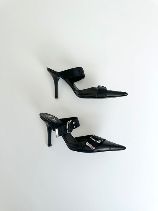 Dior Black Bondage Strap Mules 38