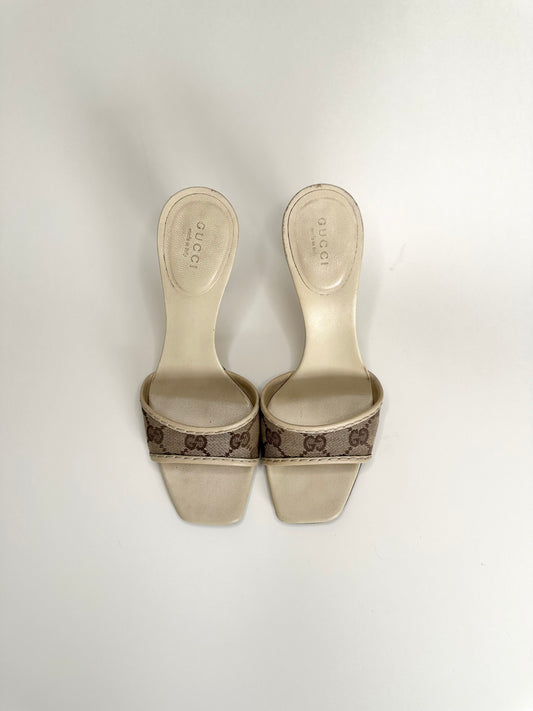 Gucci Cream Monogram Block Heels 36.5