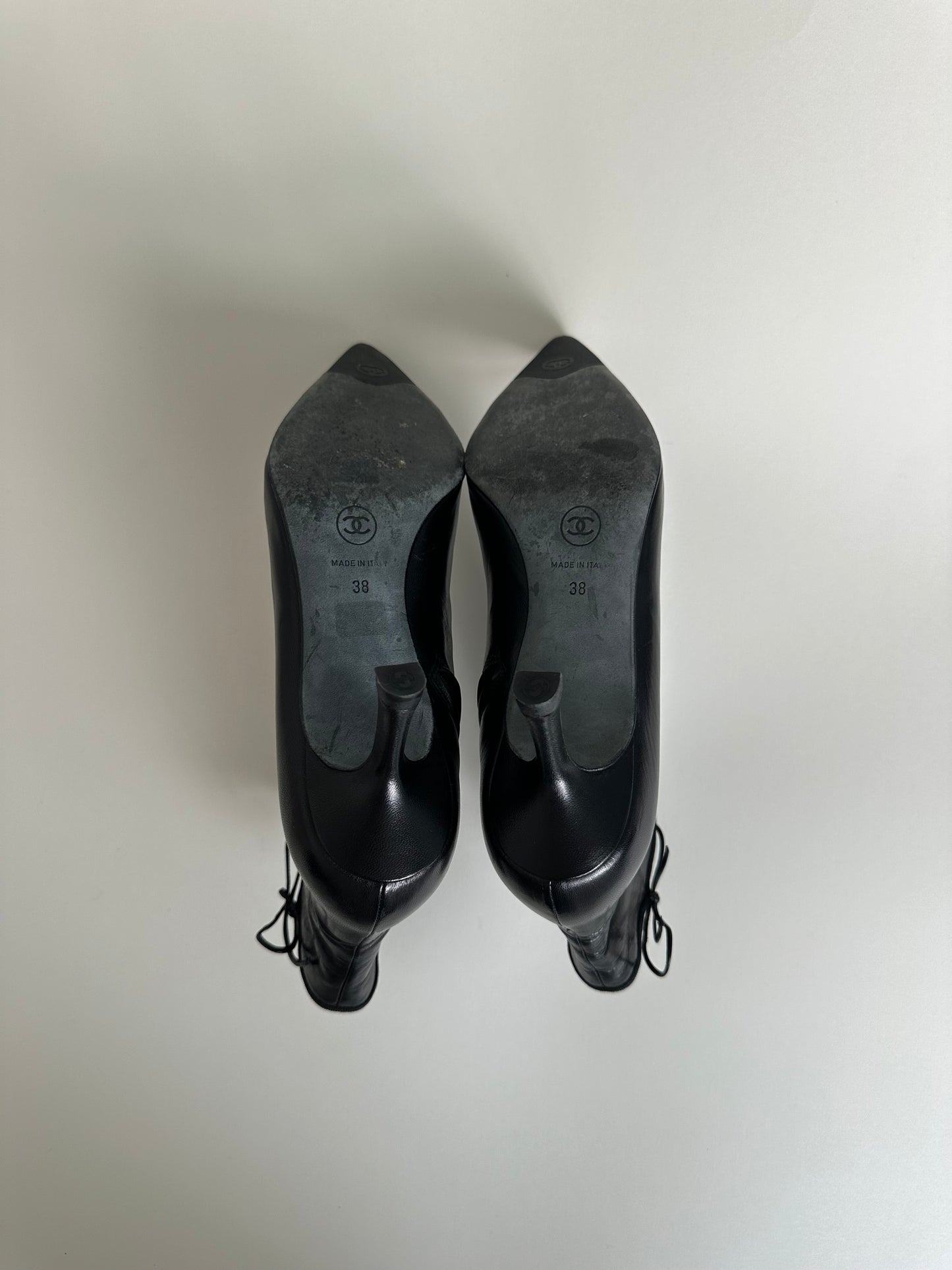 Chanel Black Logo Ankle Boots 38
