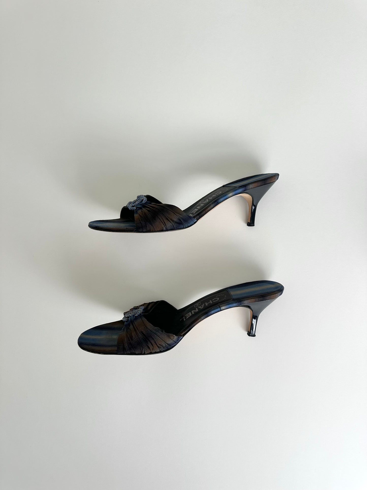 Chanel Blue Satin Rhinestone Sandals 40