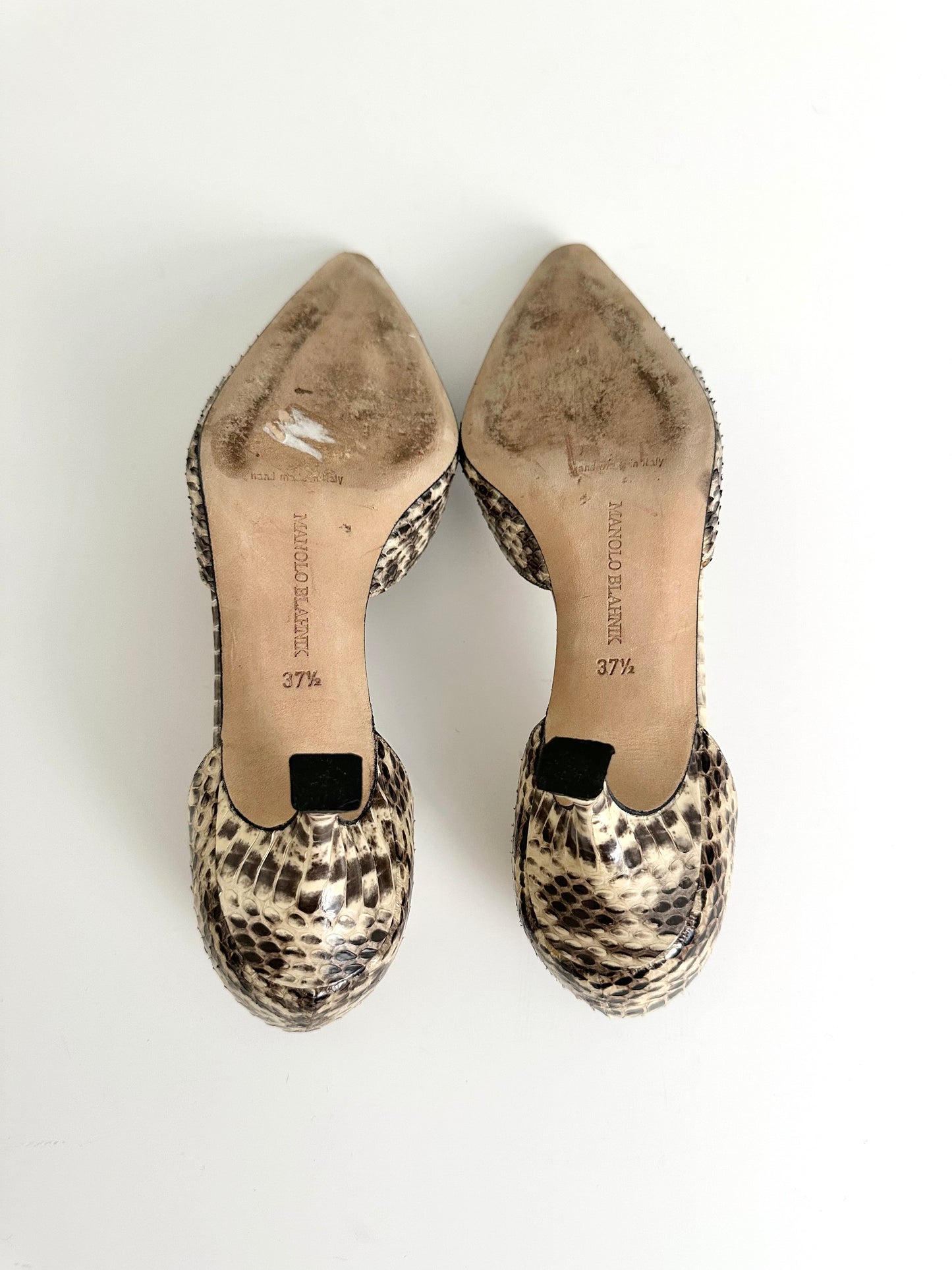 Manolo Blahnik Cream Snakeskin D'Orsay Pumps 37.5