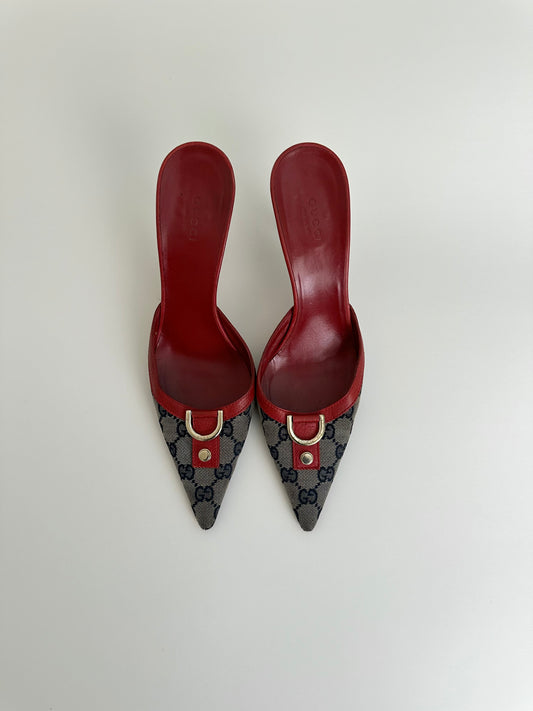 Gucci Red Monogram Mules US 9