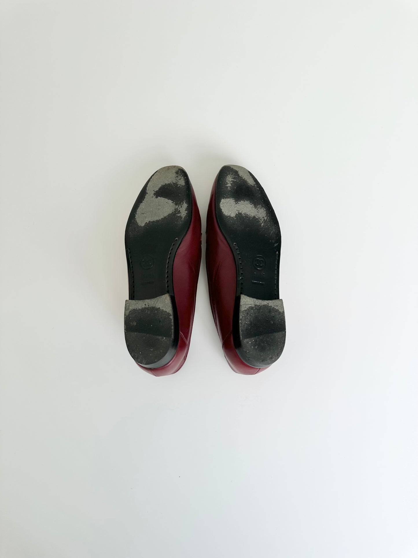 Chanel Red Leather Logo Loafers  36.5