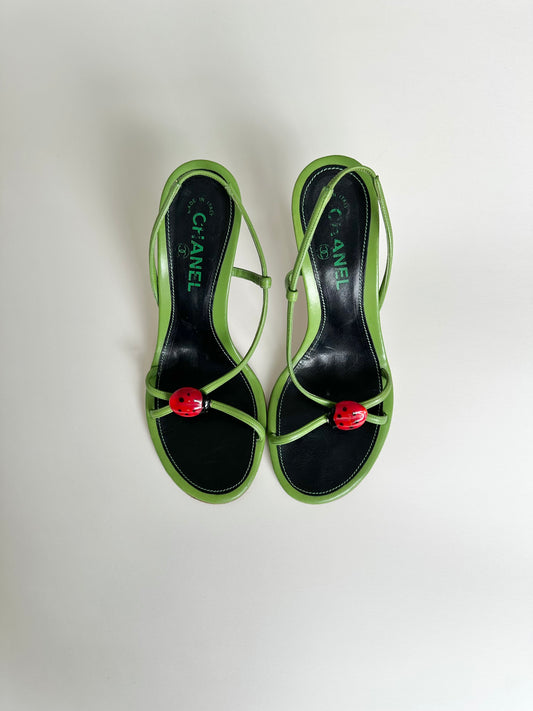 Chanel Green Ladybug Sandals 39