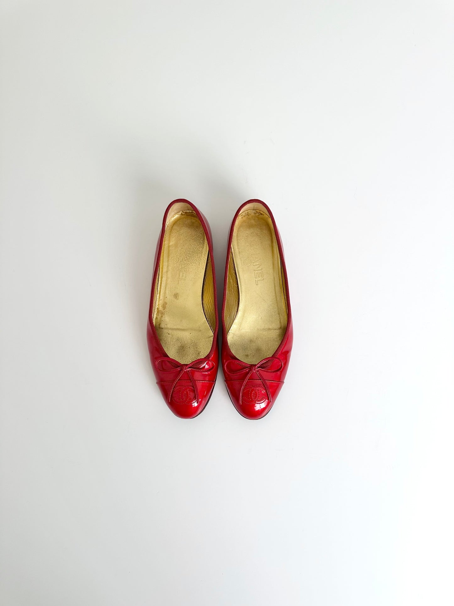 Chanel Red Patent Ballet Flats 37.5