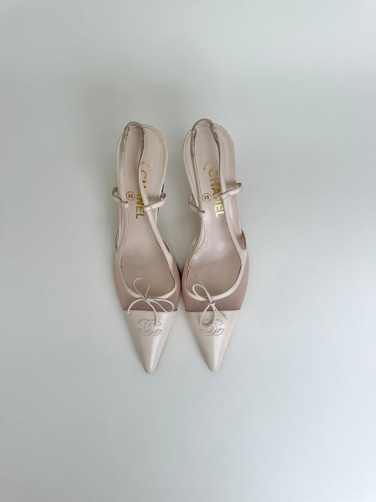 Chanel Light Pink Mesh Bow Slingback 41