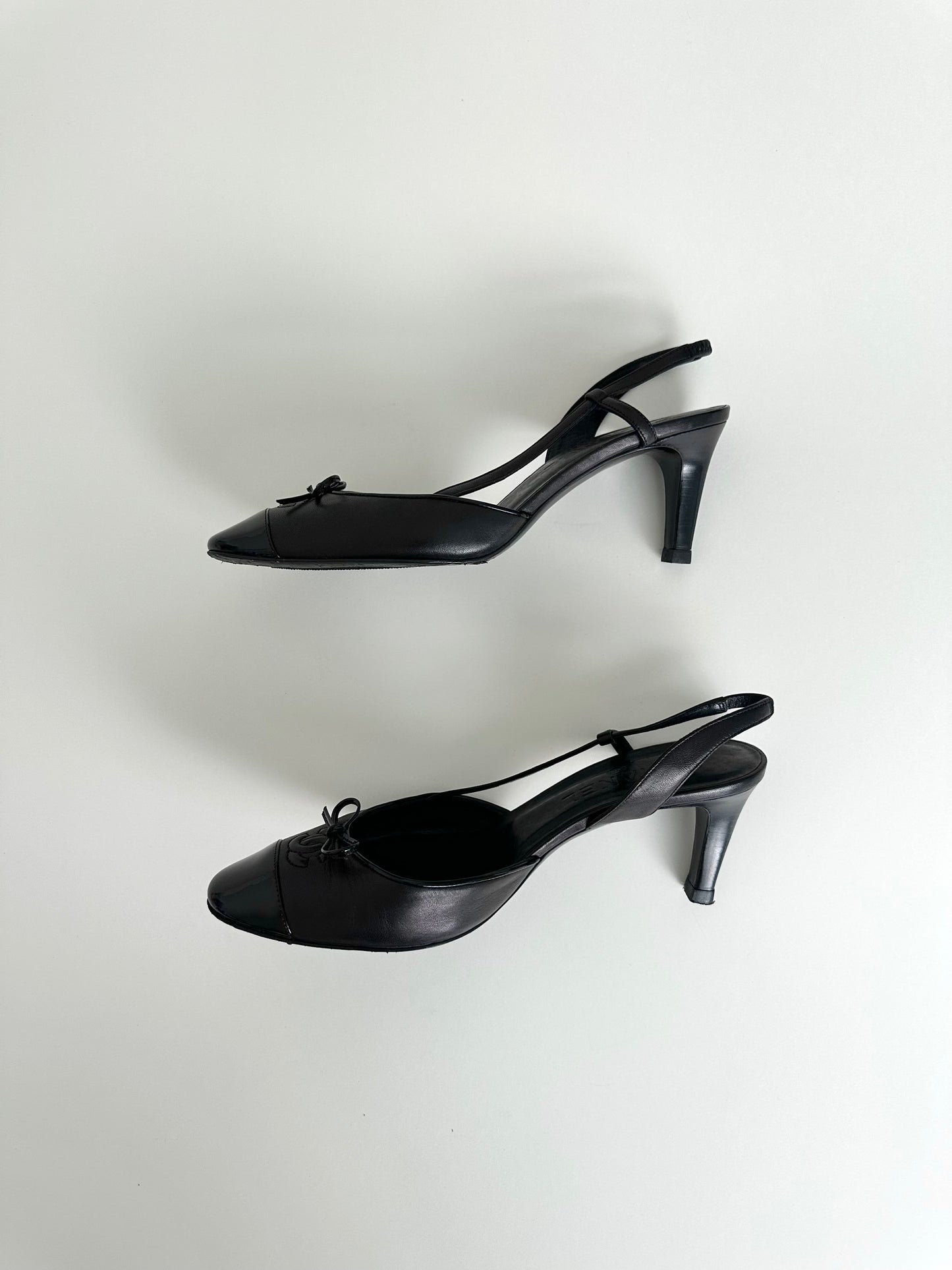 Chanel Black Leather Logo Slingbacks 38