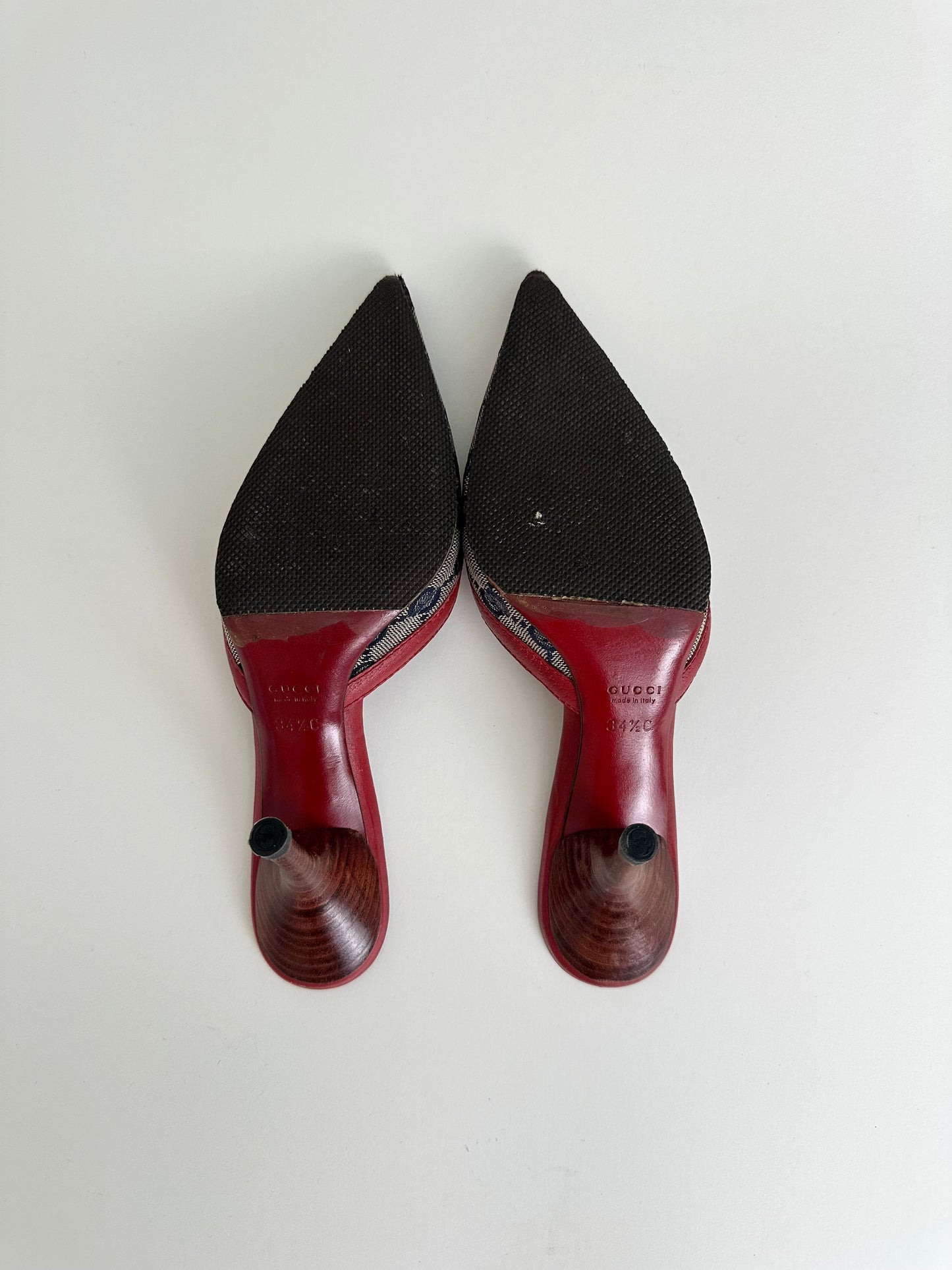 Gucci Red Monogram Mules 34.5