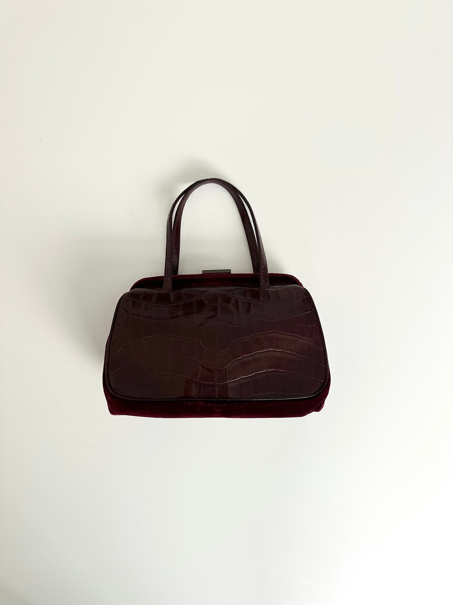 Prada Burgundy Croc Embossed Leather Bag