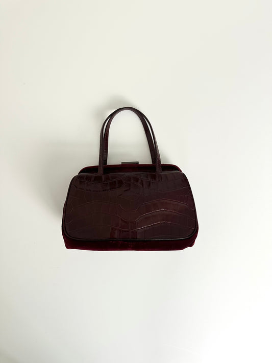Prada Burgundy Croc Embossed Leather Bag