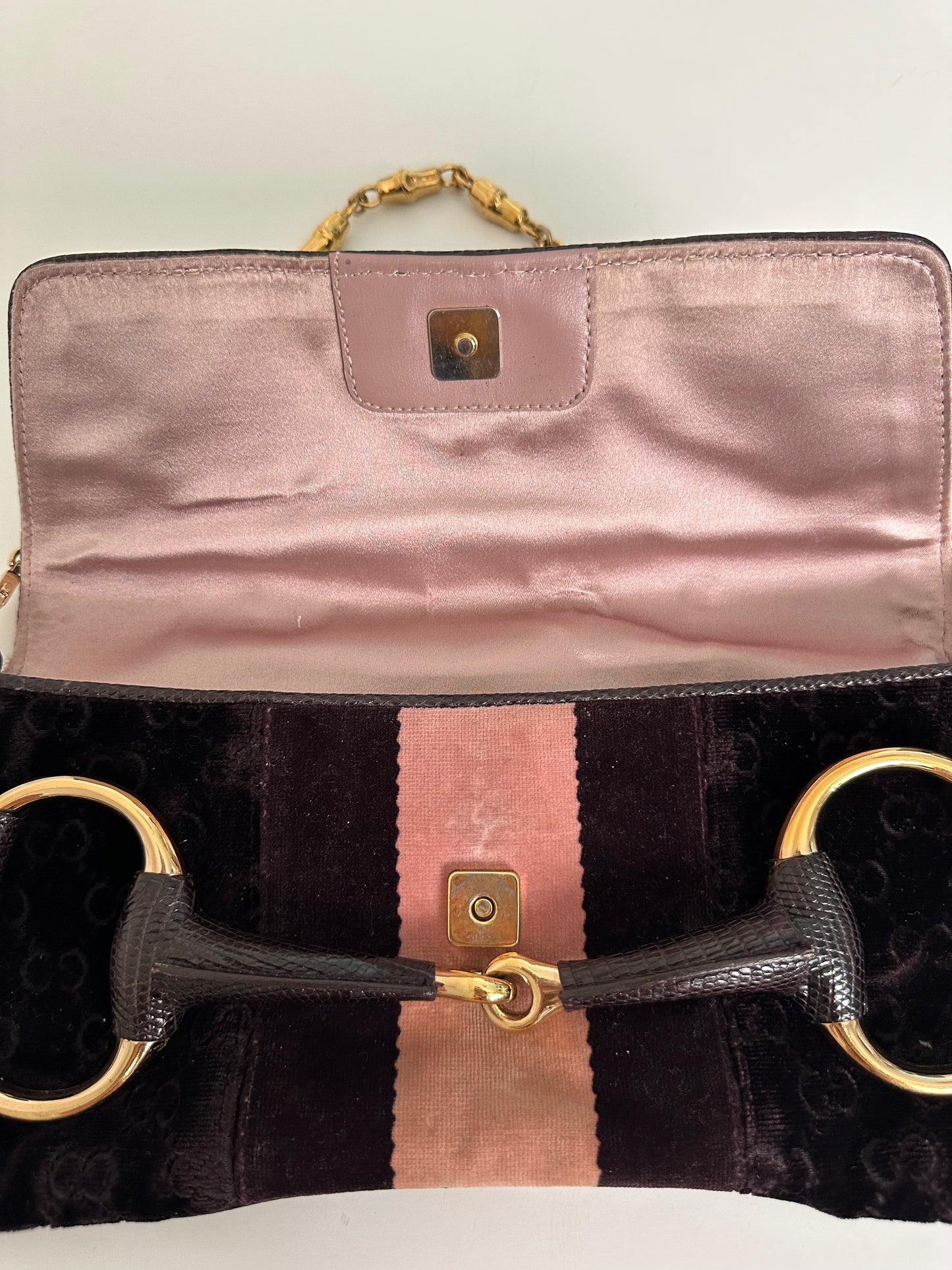 Gucci Purple Monogram Velvet Lizard 1955 Horsebit Bag