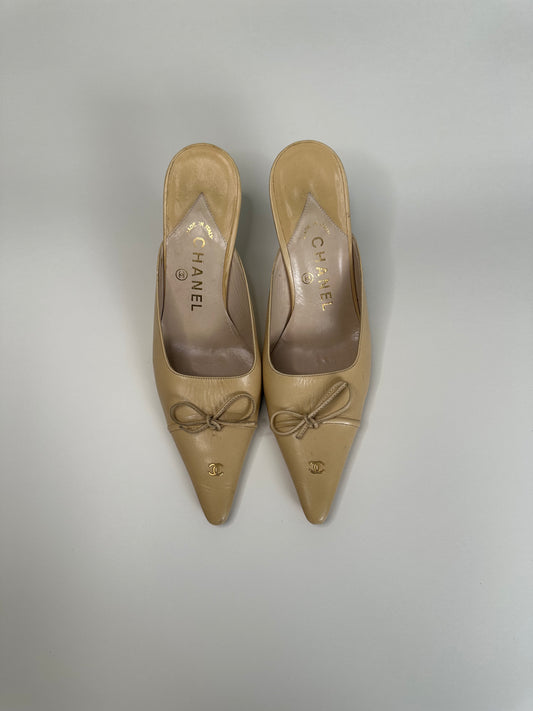 Chanel Beige Logo Mules 37