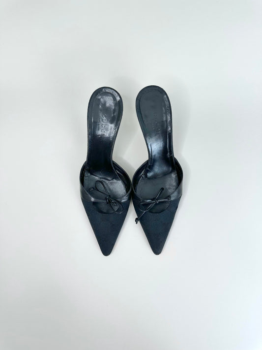Gucci Black Monogram Mules 34