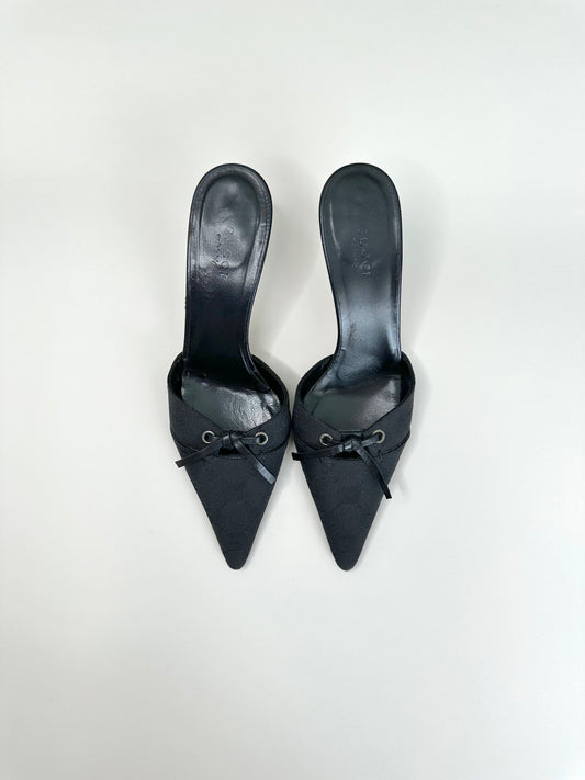 Gucci Black Monogram Mules 35.5