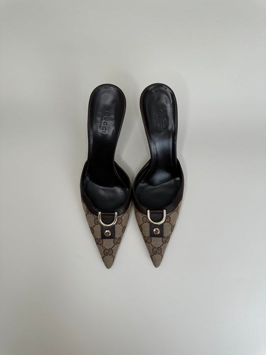 Gucci Brown Monogram Mules US 8