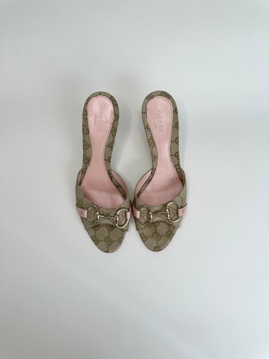 Gucci Monogram Pink Horsebit Sandals US 7