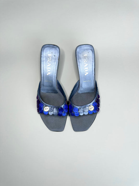 Prada Blue Iridescent Charm Sandals 38.5