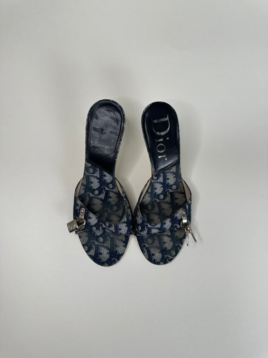Dior Blue Trotter Lock/Key Sandals 35