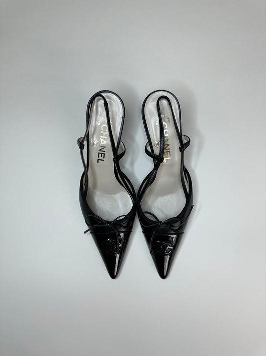 Chanel Black Logo Slingbacks 36.5