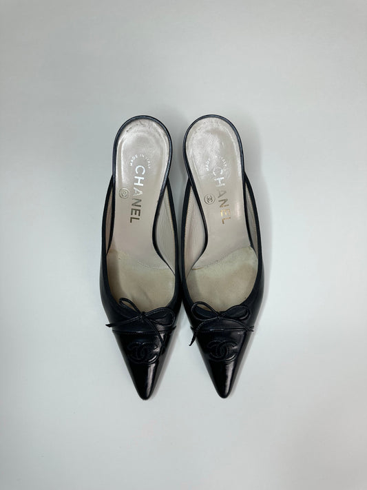 Chanel Black Logo Mules 37