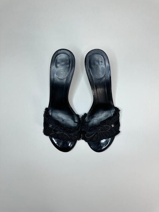 Chanel Black Ruffle Sandals 36.5