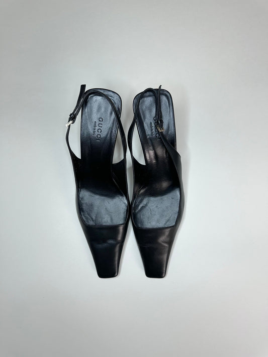 Gucci Black Square Toe Slingbacks 36