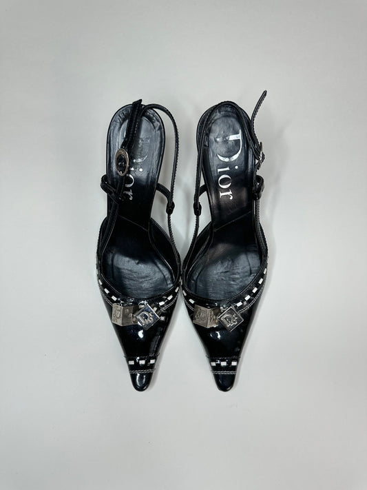 Dior Black Gambler Slingbacks 36.5