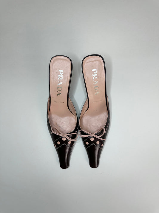 Prada Brown Bow Mules 35.5